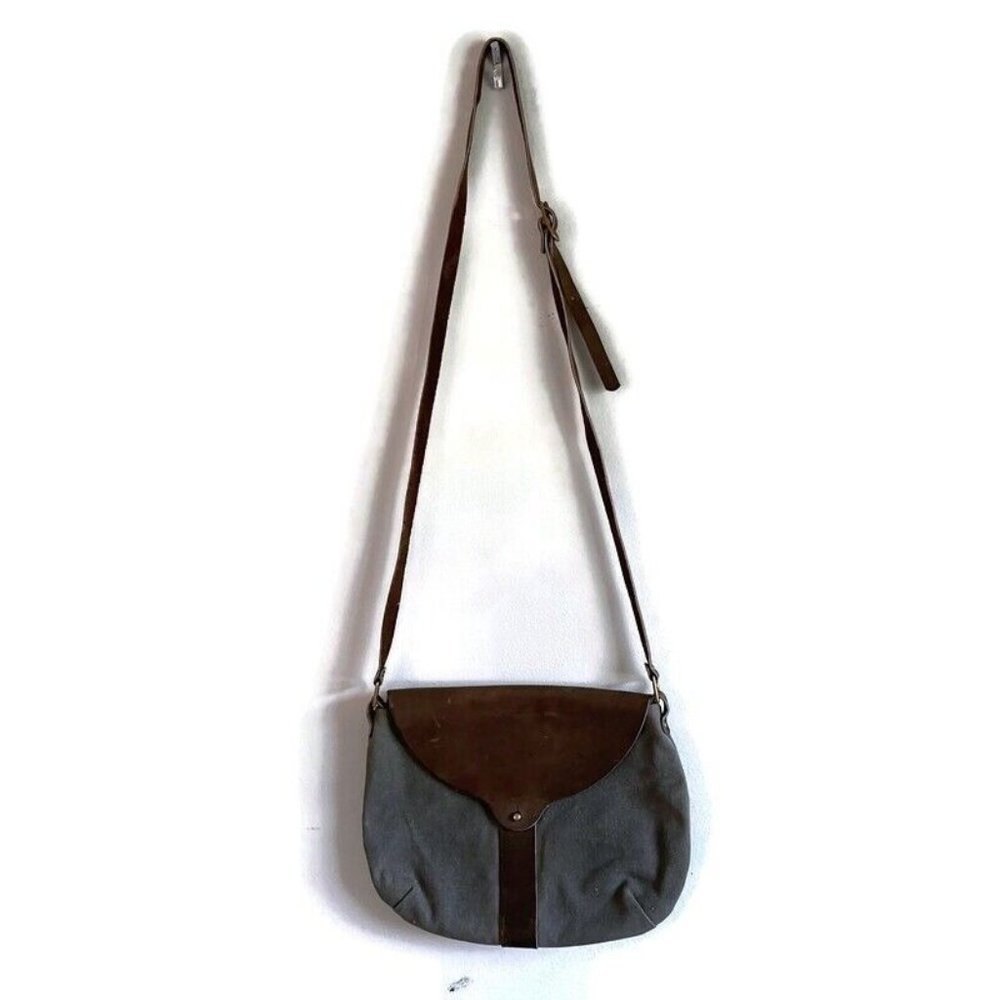 Shelter Suede Leather Handmade Gray Brown Crossbody Purse Bag Medium Size
